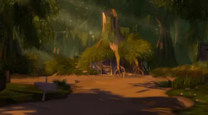 Illustration of a shack in a swamp, reminiscent of Shrek's home.