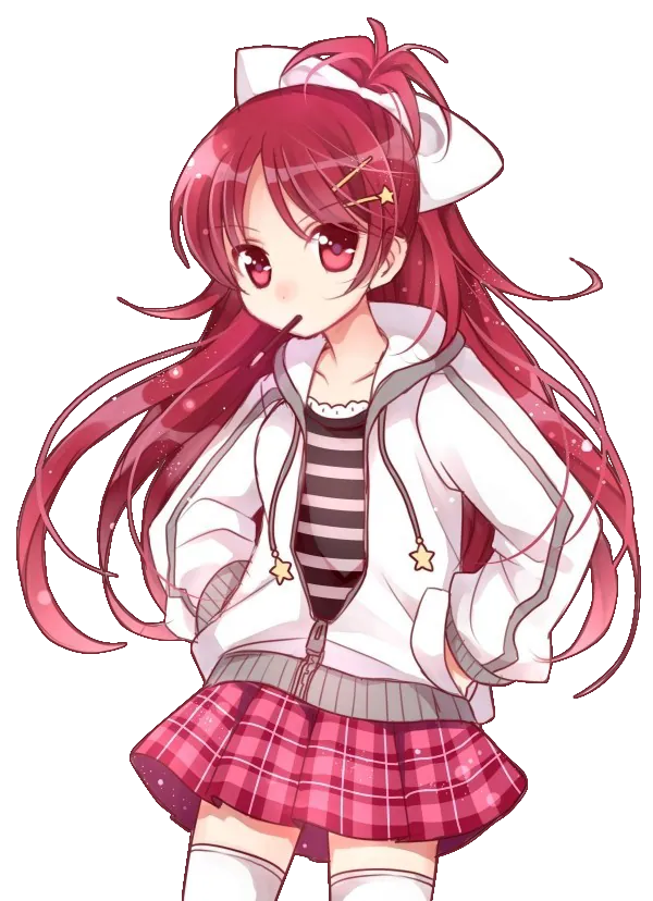 Illustration of Kyoko Sakura, posed with her hands in her jacket pockets